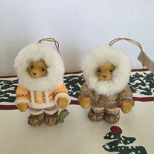 Ensco Cherished Teddies Eskimo Ornament 1999 & 2000 Plush Teddy Bears Holiday 2x